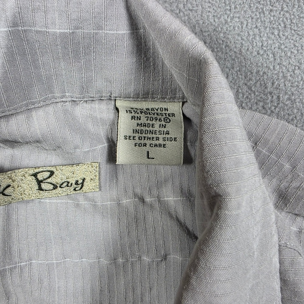 Batik Bay polo Mens Large Gray Textured Short Sleeve Button Up Lightweight - Picture 4 of 8